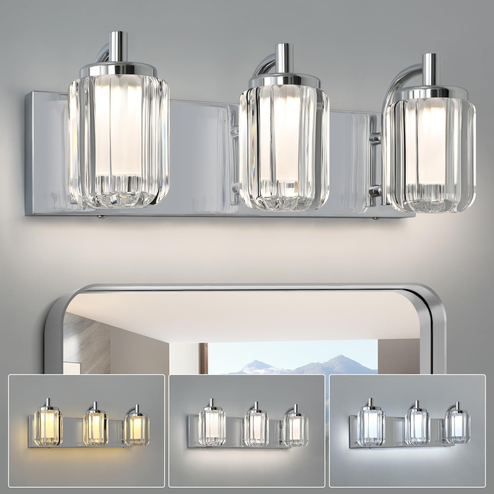 Modern Bathroom Light Fixtures, 3 Light Vanity Lights Dimmable & 3CCT Selecta...