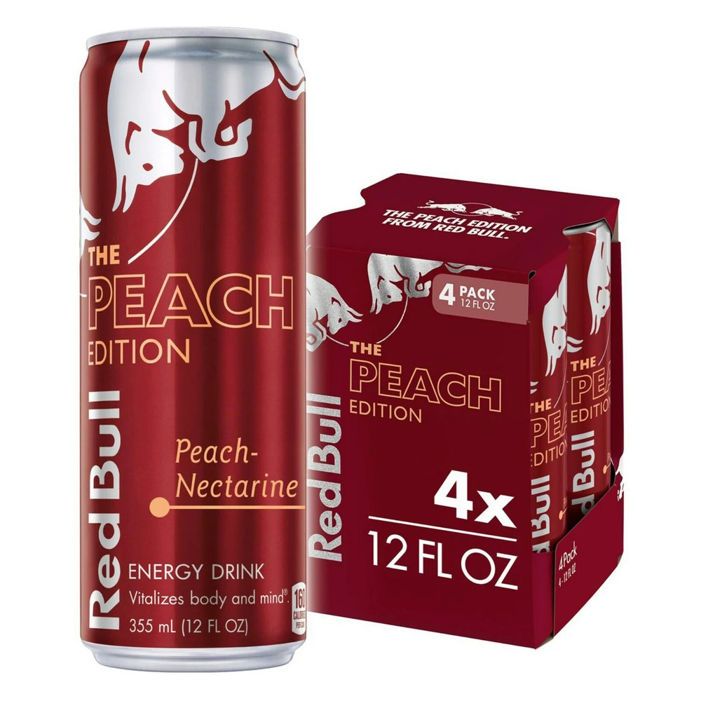 Red Bull Peach Edition Energy Drink Peach Nectarine 114mg Caffeine 12 oz 4 Cans