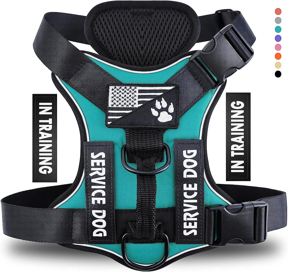 Service Dog Harness, Reflective Dog Vest Harness with 5 PCS Patches, Adjustable