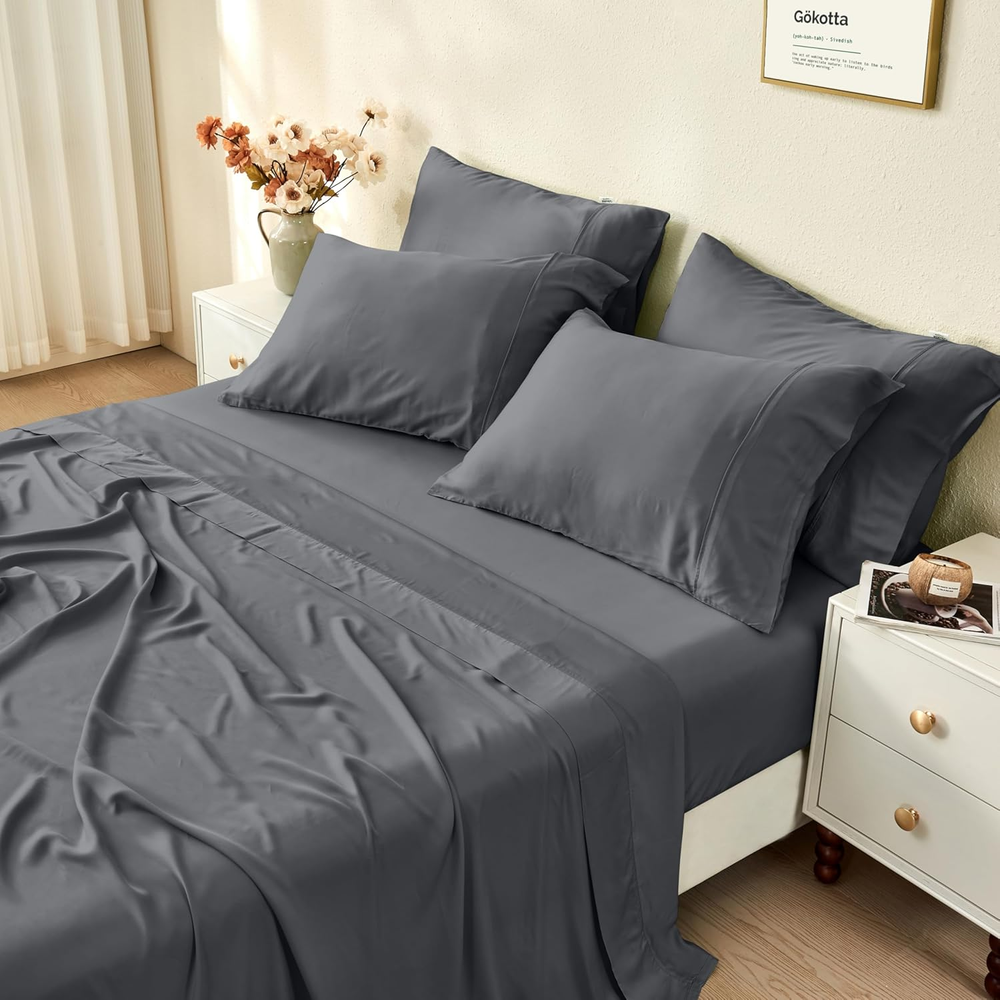 King Size 6-Piece Cooling Bamboo Rayon Bed Sheets for Hot Sleepers