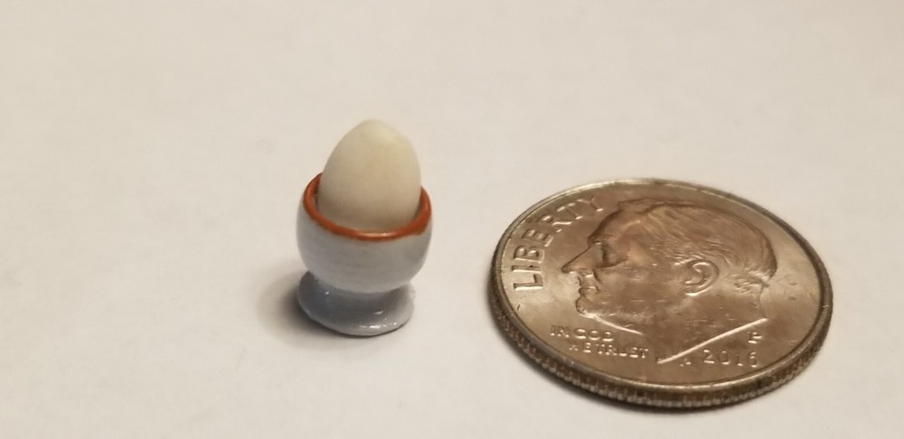 Vintage Gudrun Kolenda Miniature Porcelain Egg Cup with Egg 1:12 Scale
