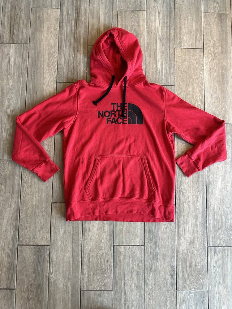 The North Face Mens Red/Black Drawstring Hoodie with Pockets Size L Preowned