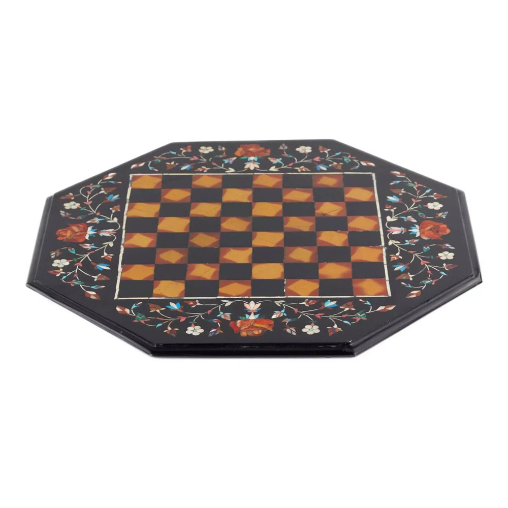 Black Marble Chess Board Table Handmade With Mosaic Art Cyber Monday Gift-image