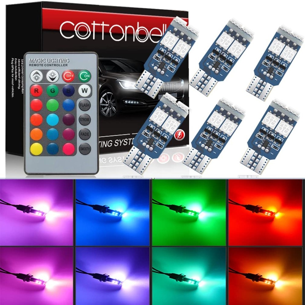 Cottonbell 194 W5W 168 RGB T10 LED Bulb with Remote Control for Customizable Ambiance