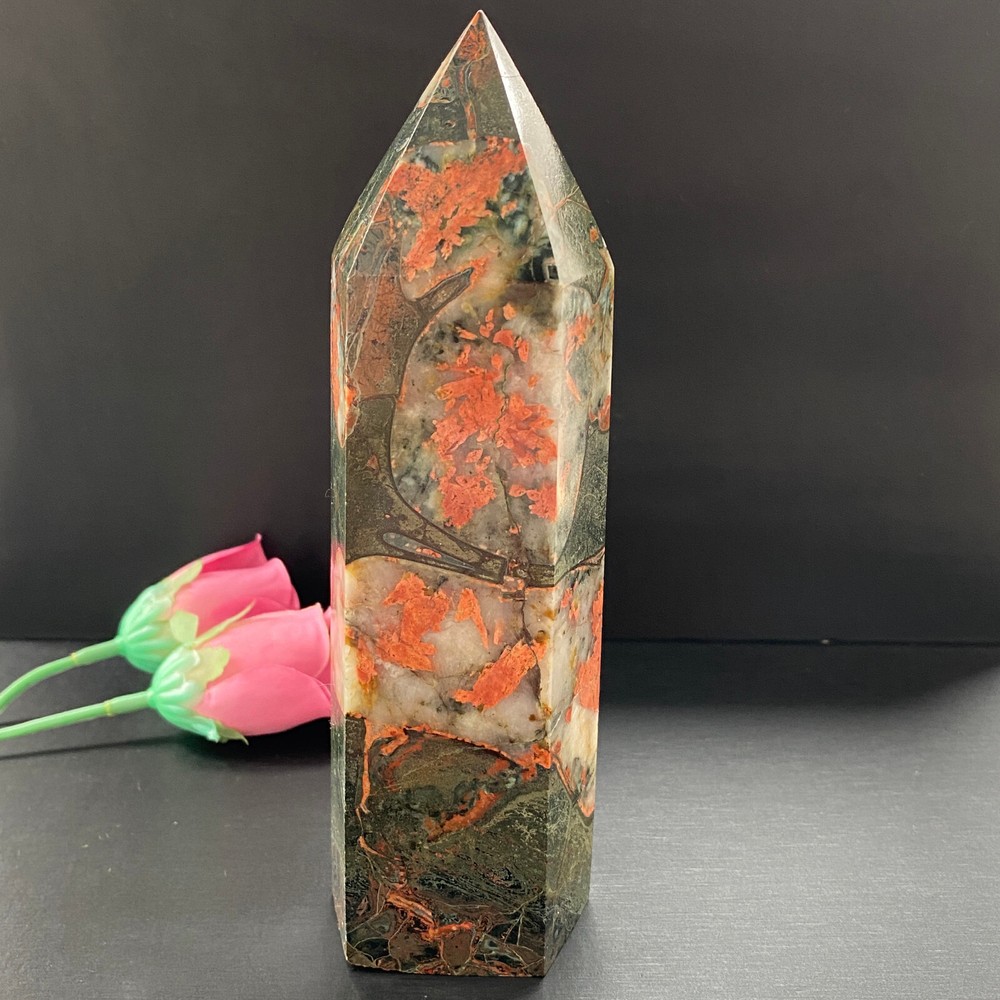 70g Natural Dragon Blood Stone Quartz Crystal Healing Obelisk Point Wand