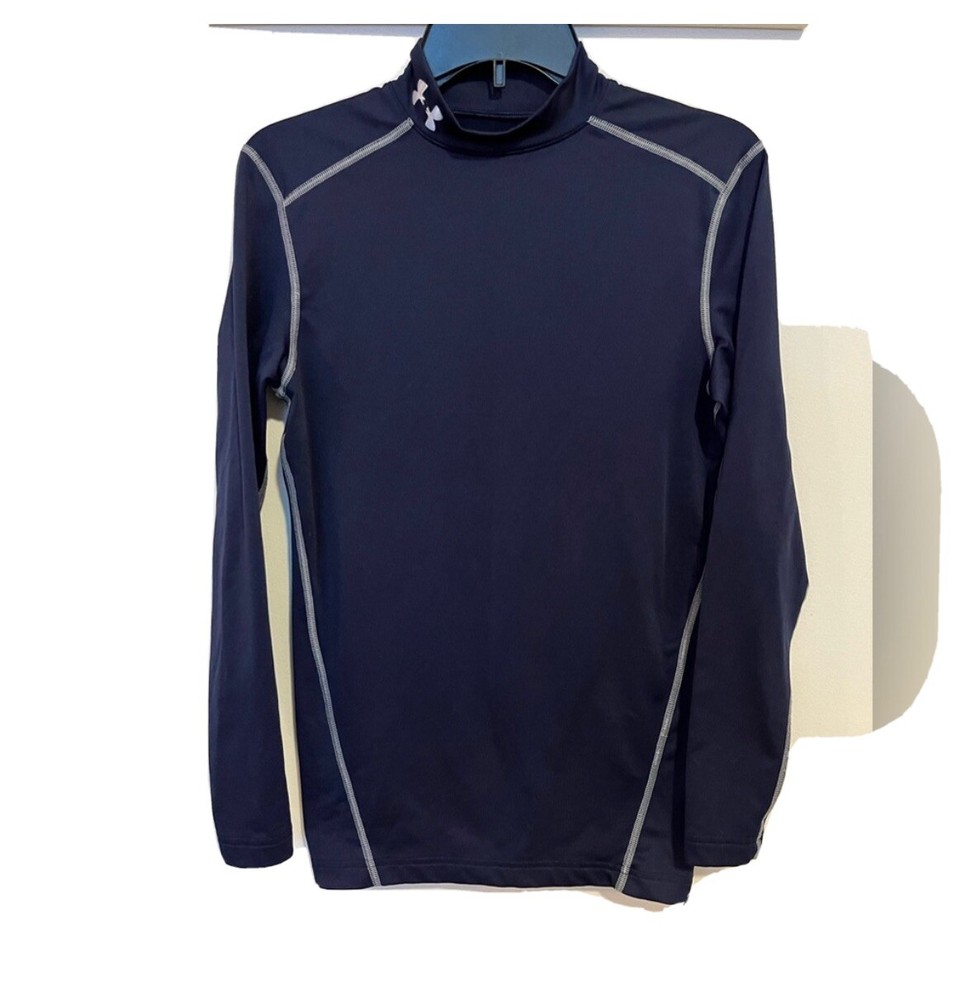 Under Armour Mens Black ColdGear Fitted Long Sleeve Mock Shirt Large 1215483