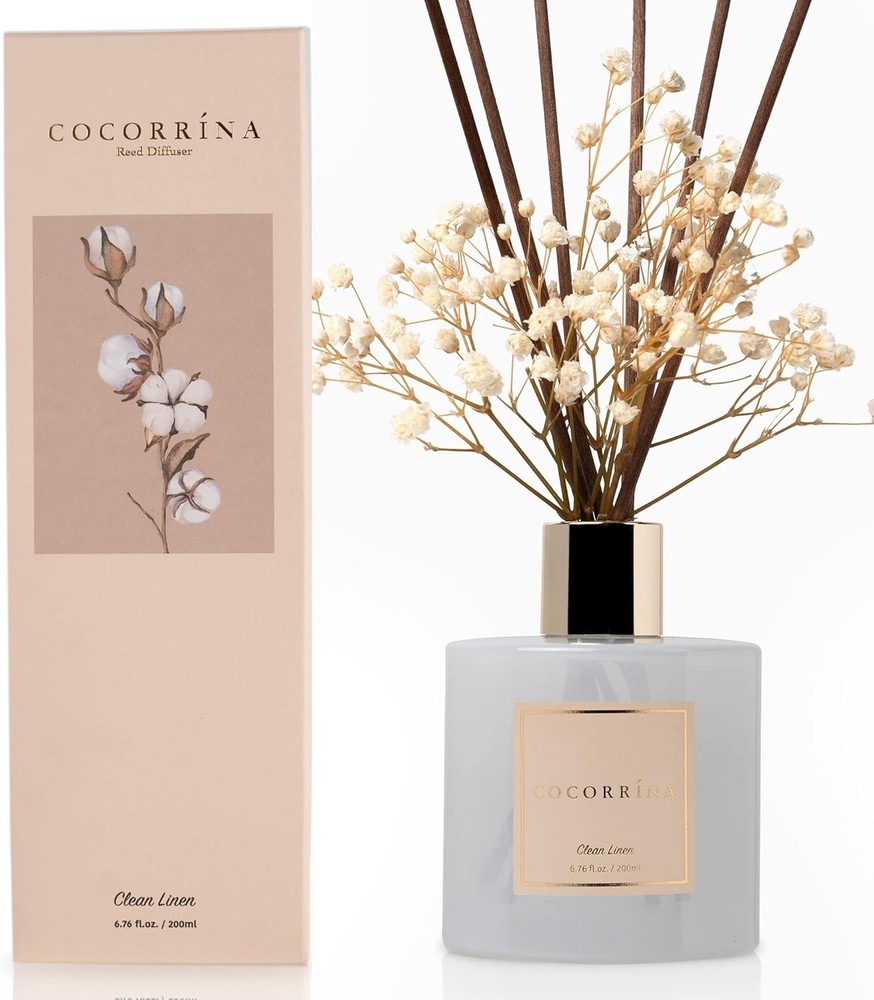 Cocorrína Reed Diffuser Set Clean Linen 6.7 fl oz Home Fragrance with Sticks