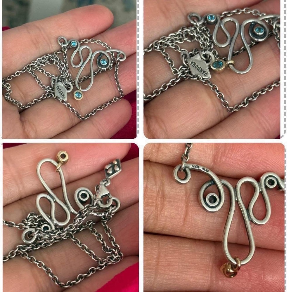 Pandora Blue Topaz Infinity Two-Tone Necklace 18 Inch 45.72cm Rare Limited Stock