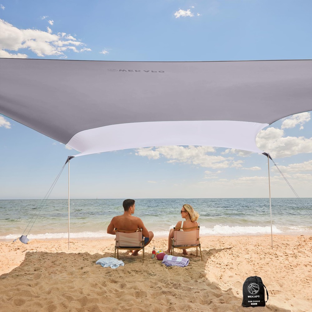 Beach Shade Canopy, 10x10 FT Beach Tent Sun Shelter with 4 Poles, Large Sand ...