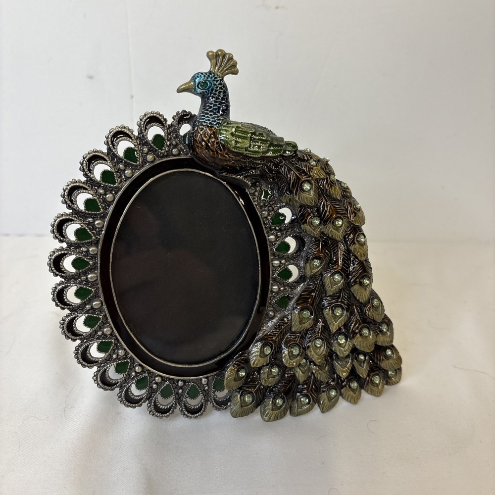 Pier 1 Peacock Picture Photo Frame Oval Rhinestone 3
