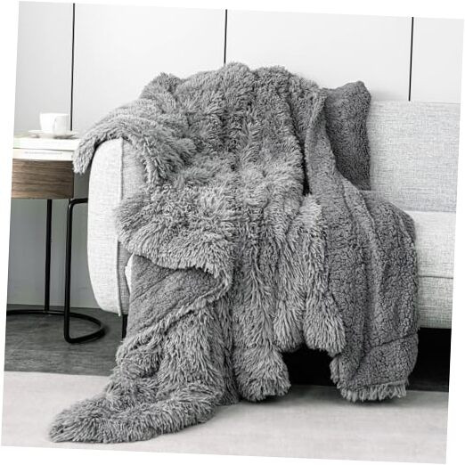 Faux Fur Blankets Queen Size 60x80 inches, Super Soft Fuzzy 60 in x 80 in Grey