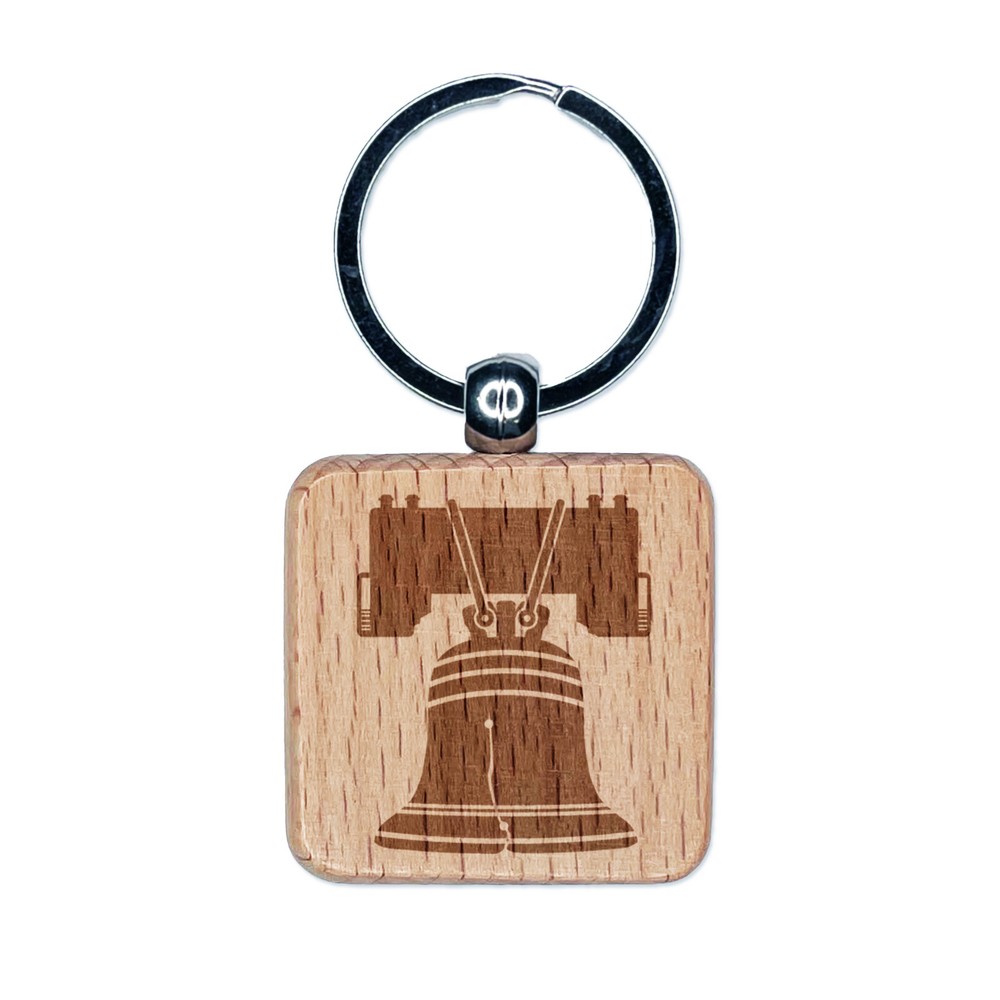 Liberty Bell Philadelphia Landmark America Engraved Wood Square Keychain