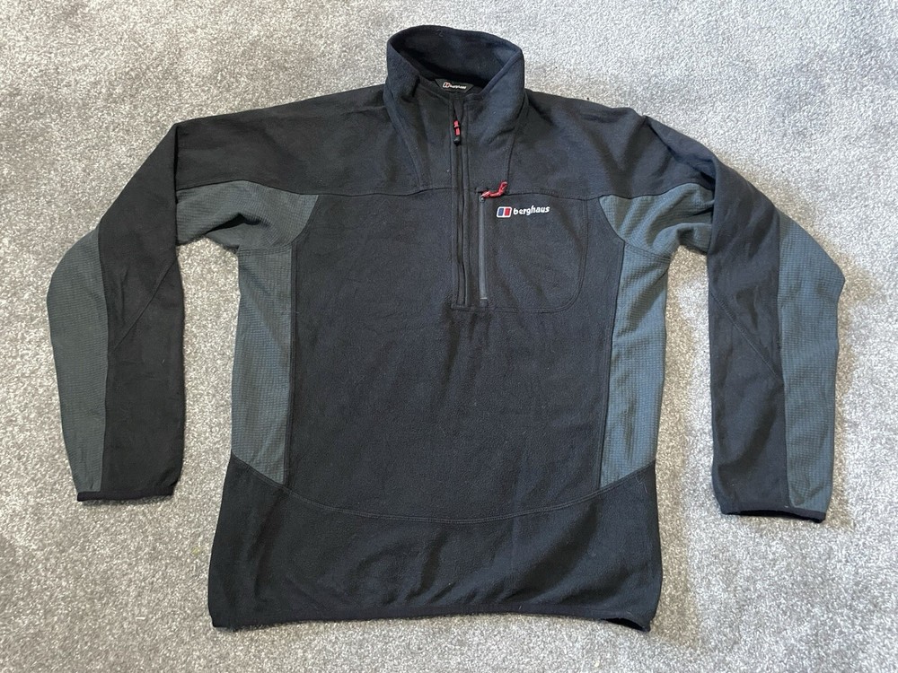 Berghaus 1/4 Zip Fleece Pullover Top Jumper Base Layer Black Size Small Medium