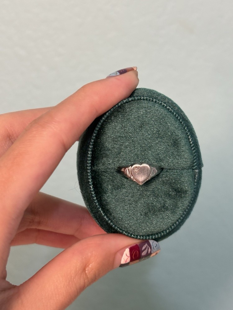 Solid 10k White Gold Baby/Midi Signet Ring With Diamond? Stone, Size 3