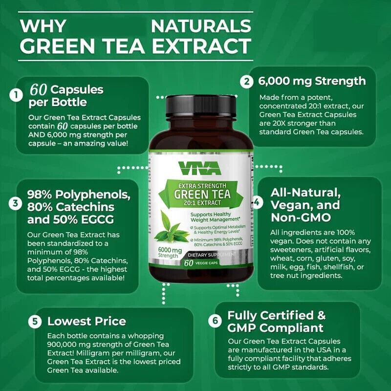 Green Tea Extract 20:16000 Milligrams, 60 Vegetarian Capsules