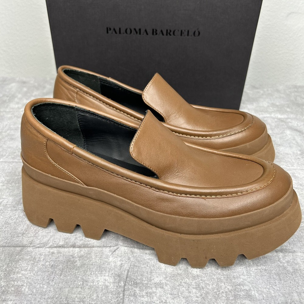 Paloma Barcelò Barcelo Teseo Iris Chunky Brown Saw Edge Loafers Womens 9.5 US