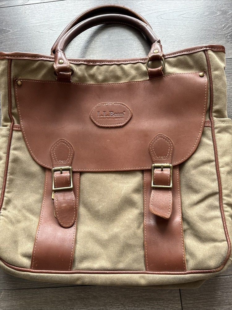 Vintage LL Bean Canvas Leather Messenger Bag for Laptop & Essentials