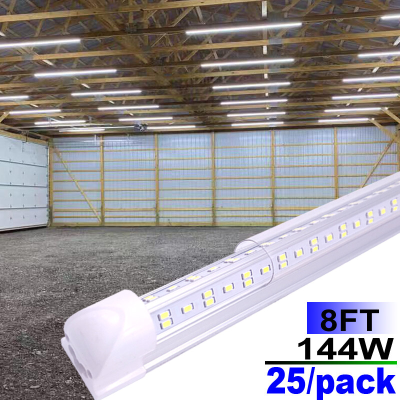 25/Pack Integrated LED Tube 8ft Double Row LED Shop Light Fixture 18000LM 6500K