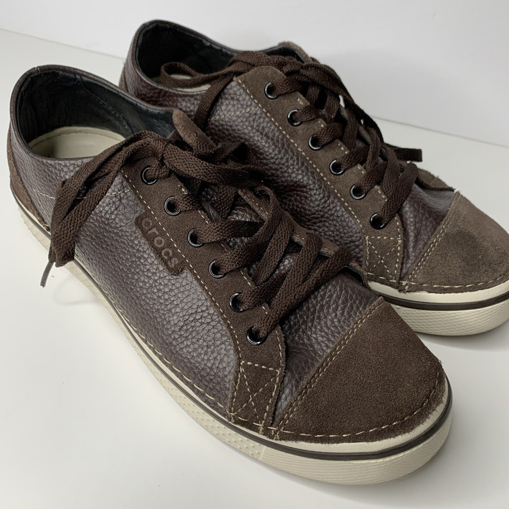 Crocs Hover Sneakers Casual Mens Size 11 Brown Leather Suede Low Tops Comfort
