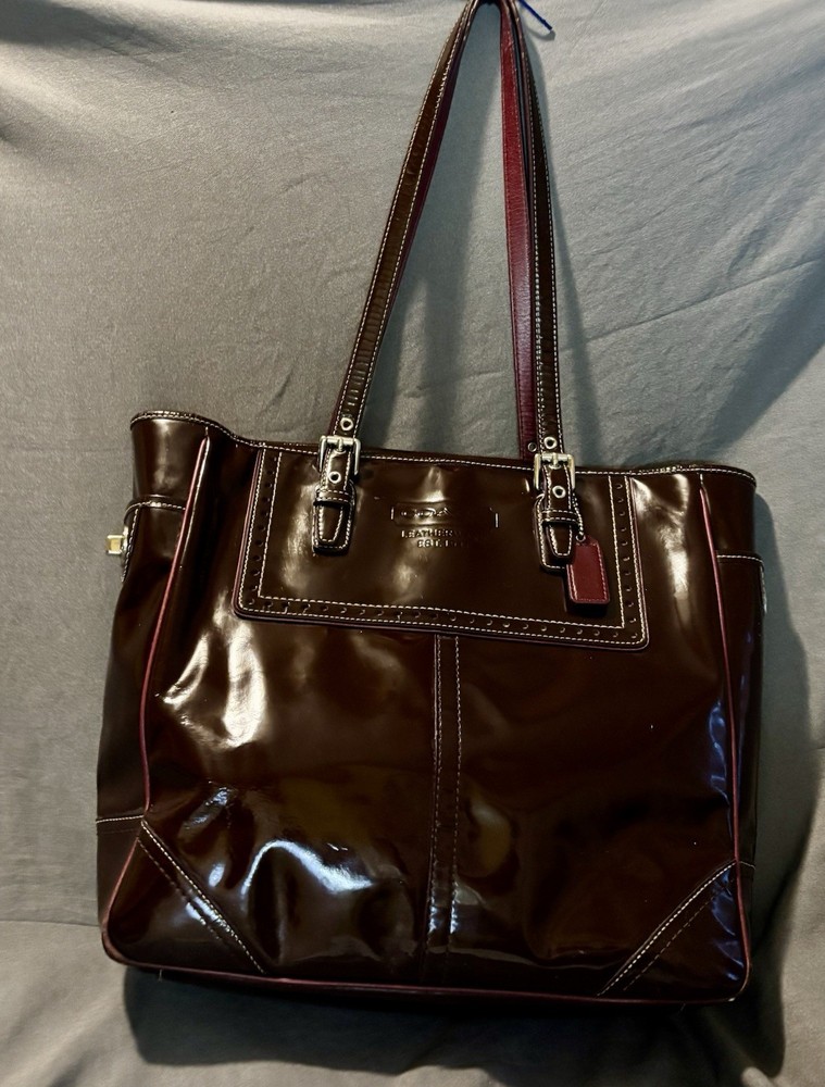 Coach Medium Tote Bag Burgundy 11520 Patent Leather Vintage Shoulder Bag