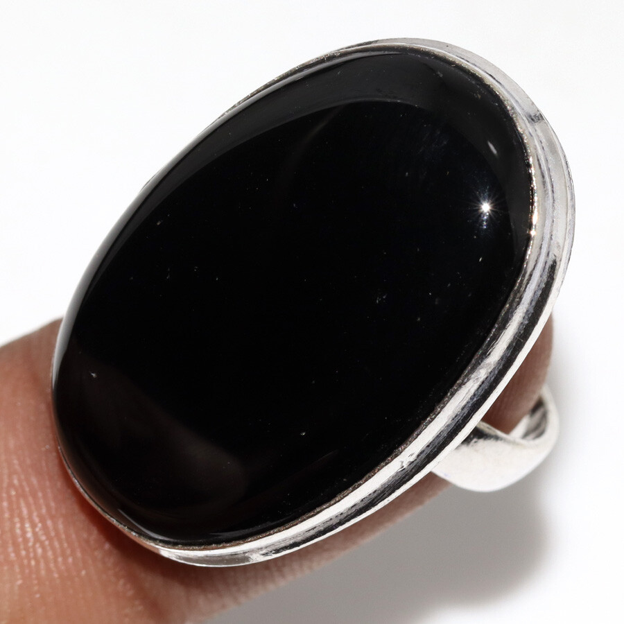 Black Onyx Silver Plated Chunky Gemstone Ring Size 6.5