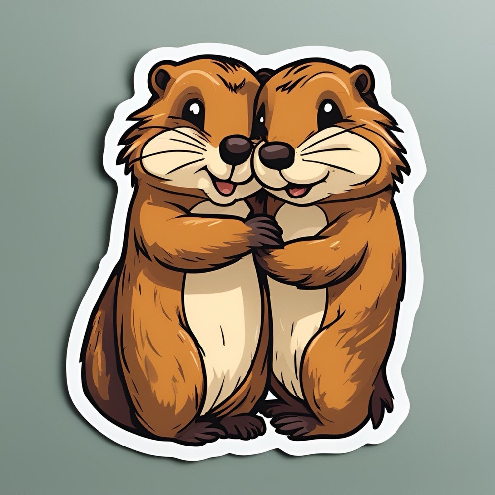 3x1.6” Cute Beavers Hugging AMAZING STICKER!