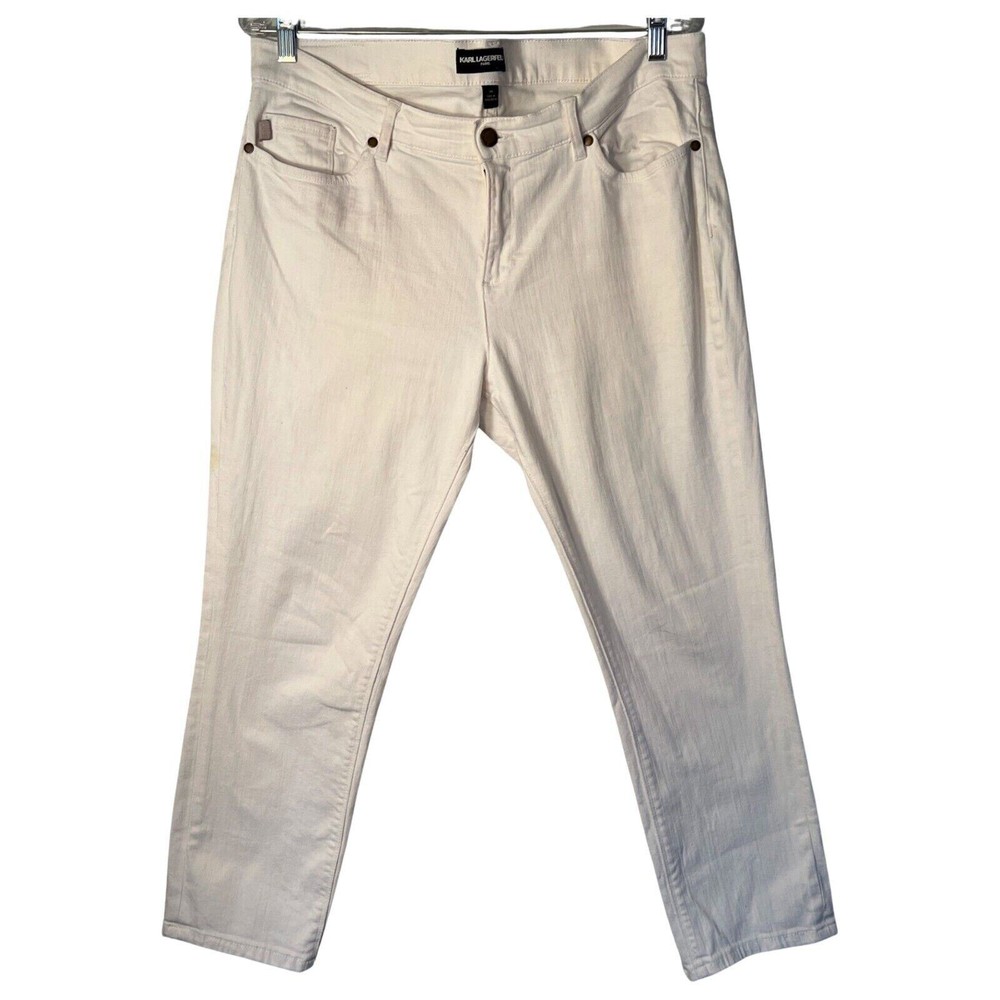 Karl Lagerfeld Pants Womens Size 14 White Mid Rise Ankle Pants Cotton Pockets