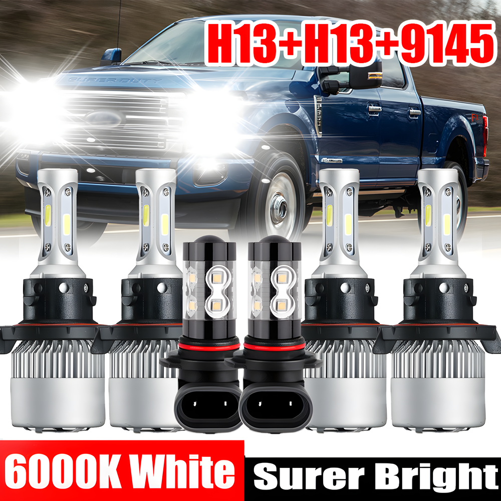 For Ford F250 F350 F450 2005-2019 6X 6000K White LED Headlight + Fog Light Bulbs