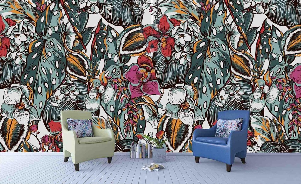 3D Flower Leaves Plant Group Pattern Wall Murals Wallpaper Murals Wall Sticker