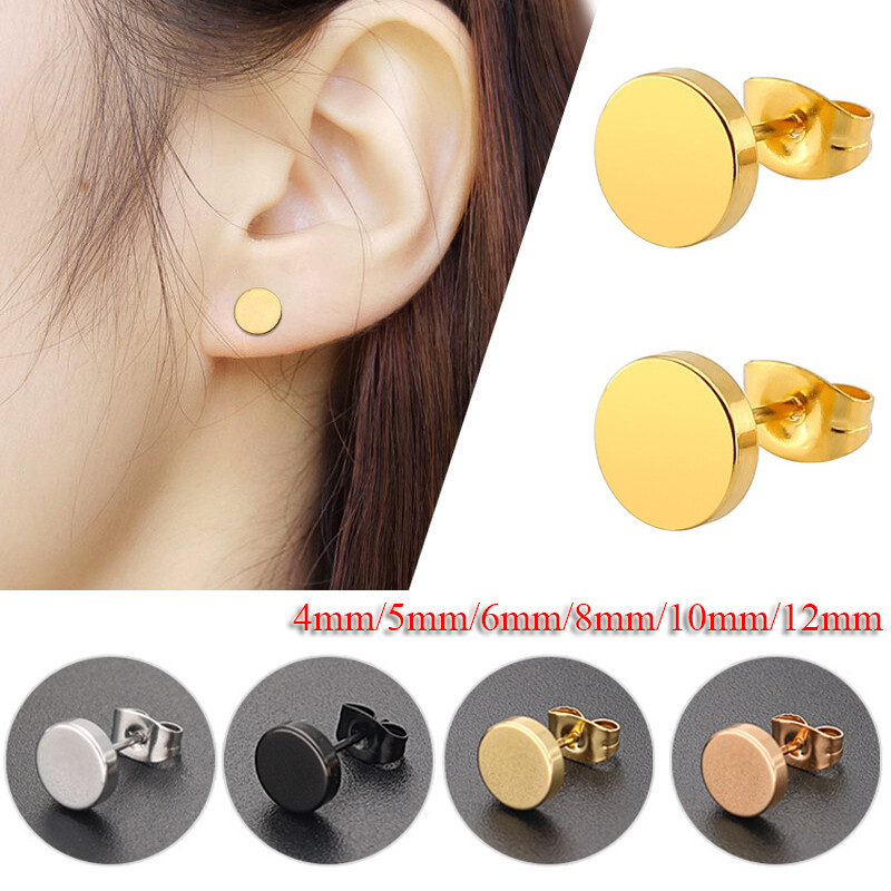 Girl Fashion Punk Round Titanium Stainless Steel Gold Stud Earrings Hot Jewelr