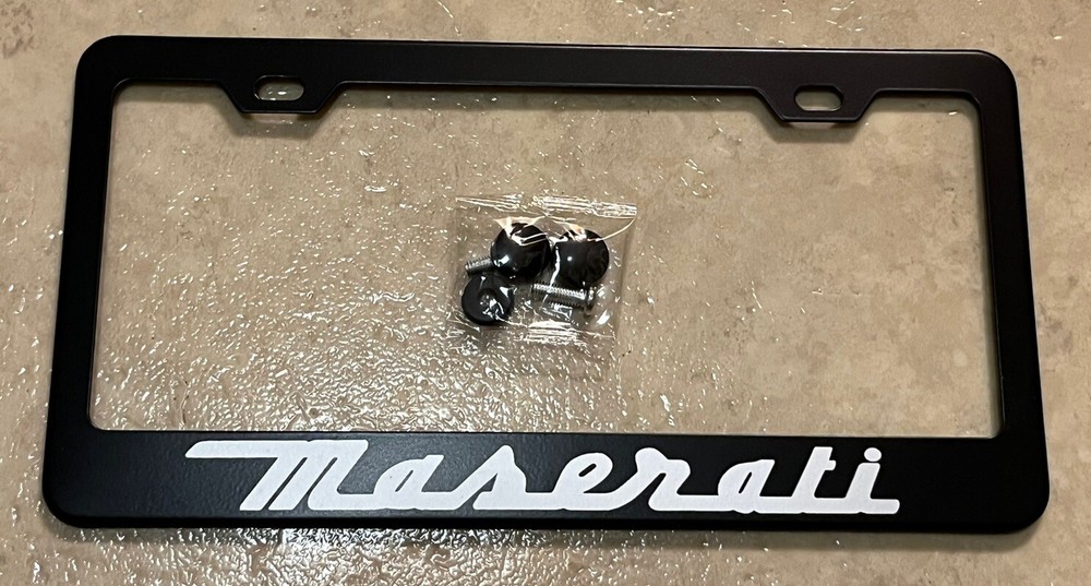 DEEPRO 1pc Maserati Black License Plate Holder Frame W/Fasteners Screws Caps