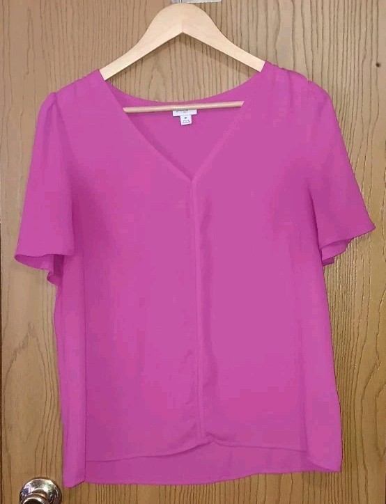 J Crew Short Sleeve Blouse Womens Size Medium Hot Pink Mesh Lightweight 100%...