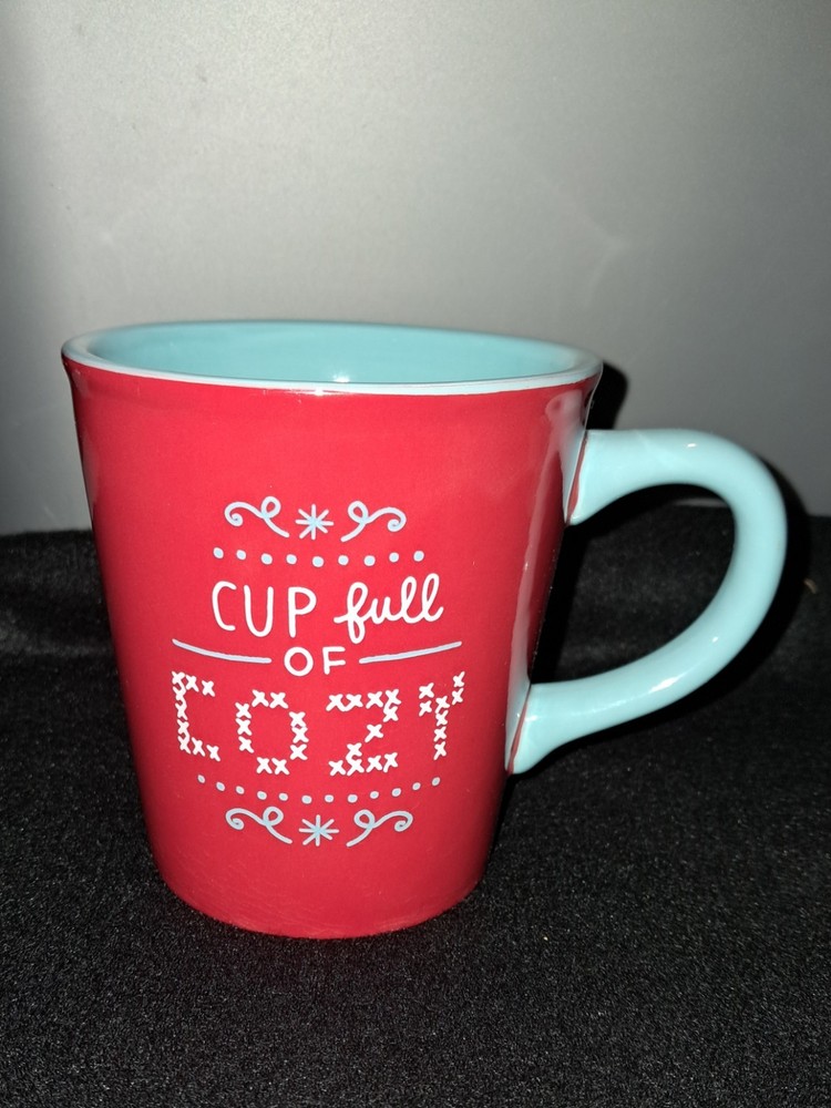 Mug Hallmark CUP FULL OF COZY Red Blue 12 oz Cross Stitch