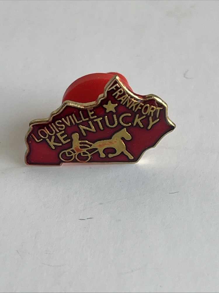 Vintage KENTUCKY State Shaped Red/Gold Lapel Enamel Pin Louisville Frankfort