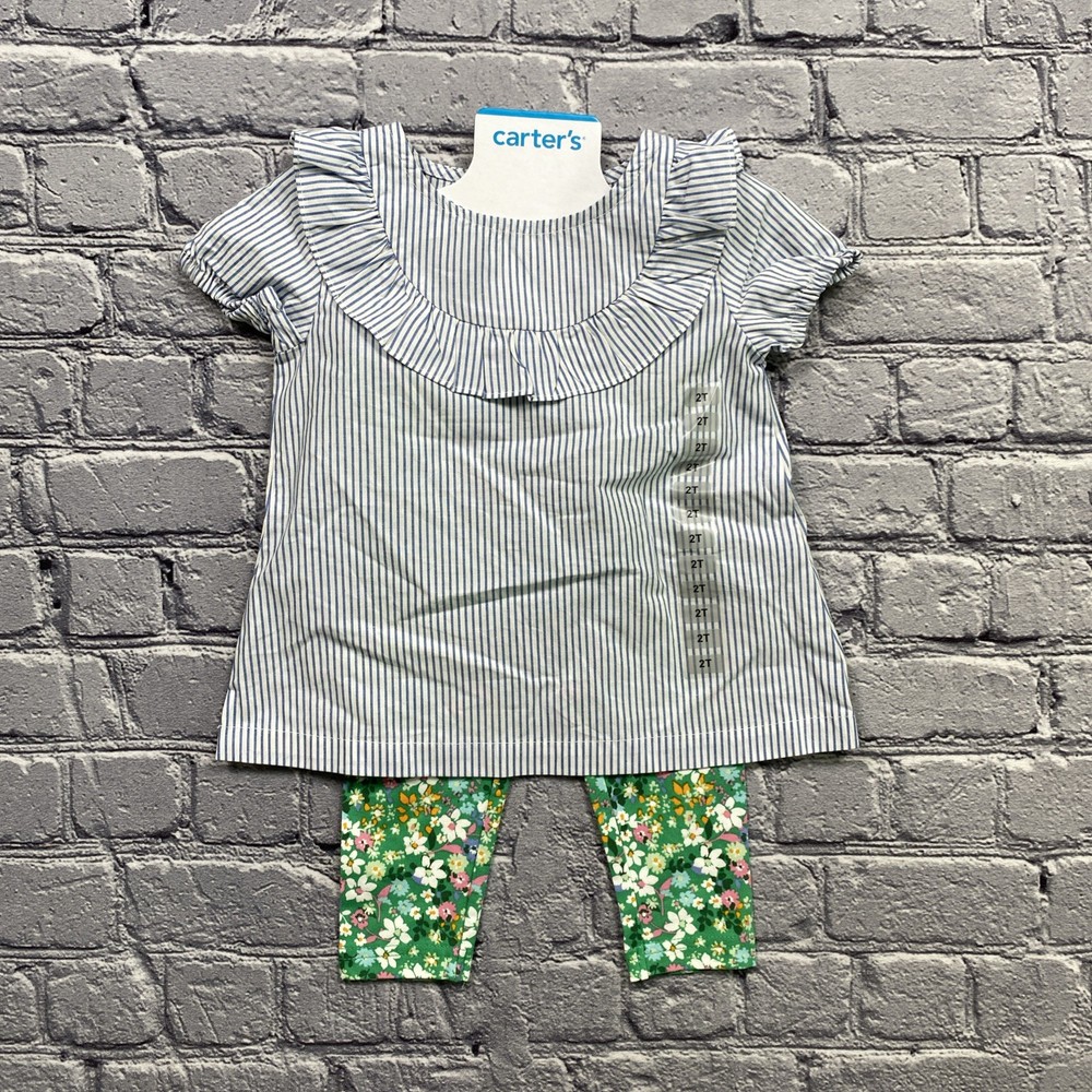 Carters Dress & Legging Set Girl’s 2T Floral Striped Boho Cottagecore - MSRP $30
