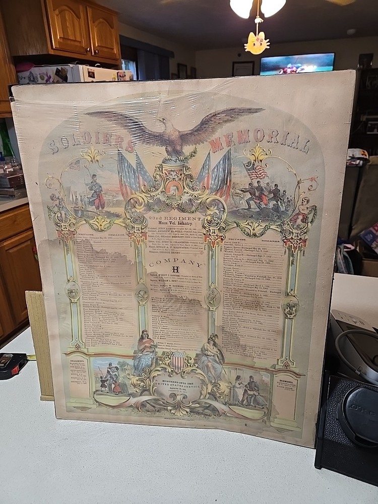 1863 Original Civil War Memorial Document Mass Vol Infantry Co H 23rd Regiment  