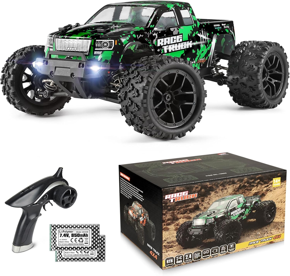 4WD RC Monster Truck – 36 KPH Off-Road Vehicle with 2 Batteries & USB Charger