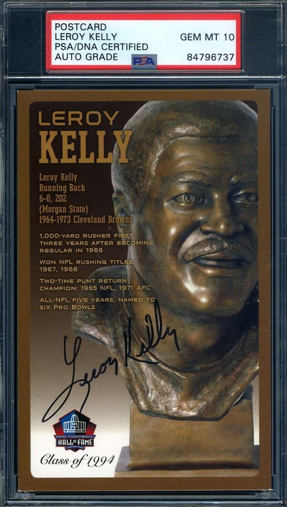 Leroy Kelly Gem Mint 10 PSA DNA Signed HOF Bronze Bust Postcard Autograph