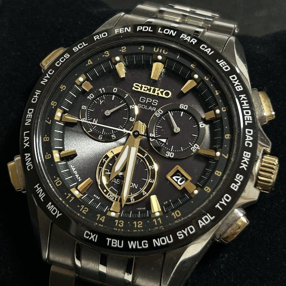 SEIKO Astron SBXB007 Mens GPS Solar Watch Black Japan Made 45mm Analog