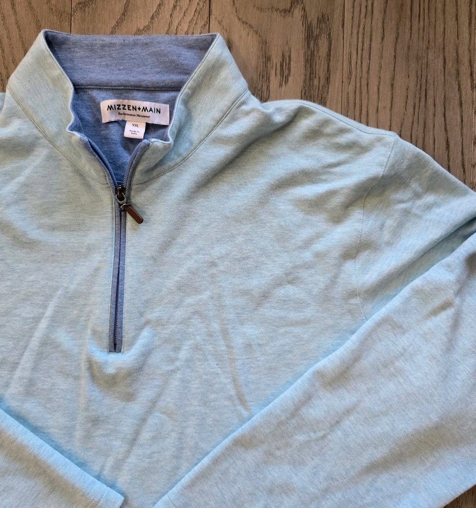 Mizzen + Main Menswear Performance Pullover Light Blue Quarter Zip XXL