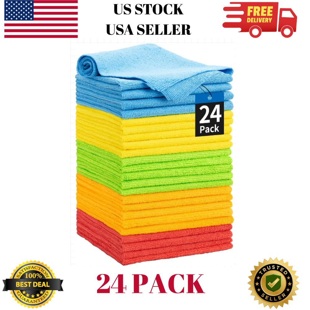 24 Pack 11.5x11.5 Microfiber Car Cleaning Towels Soft Absorbent Cloths