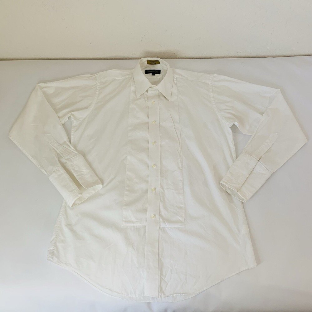 Valentino Tuxedo Shirt Men 16-34/35 White Tuxedo 100% Cotton French Cuff Formal