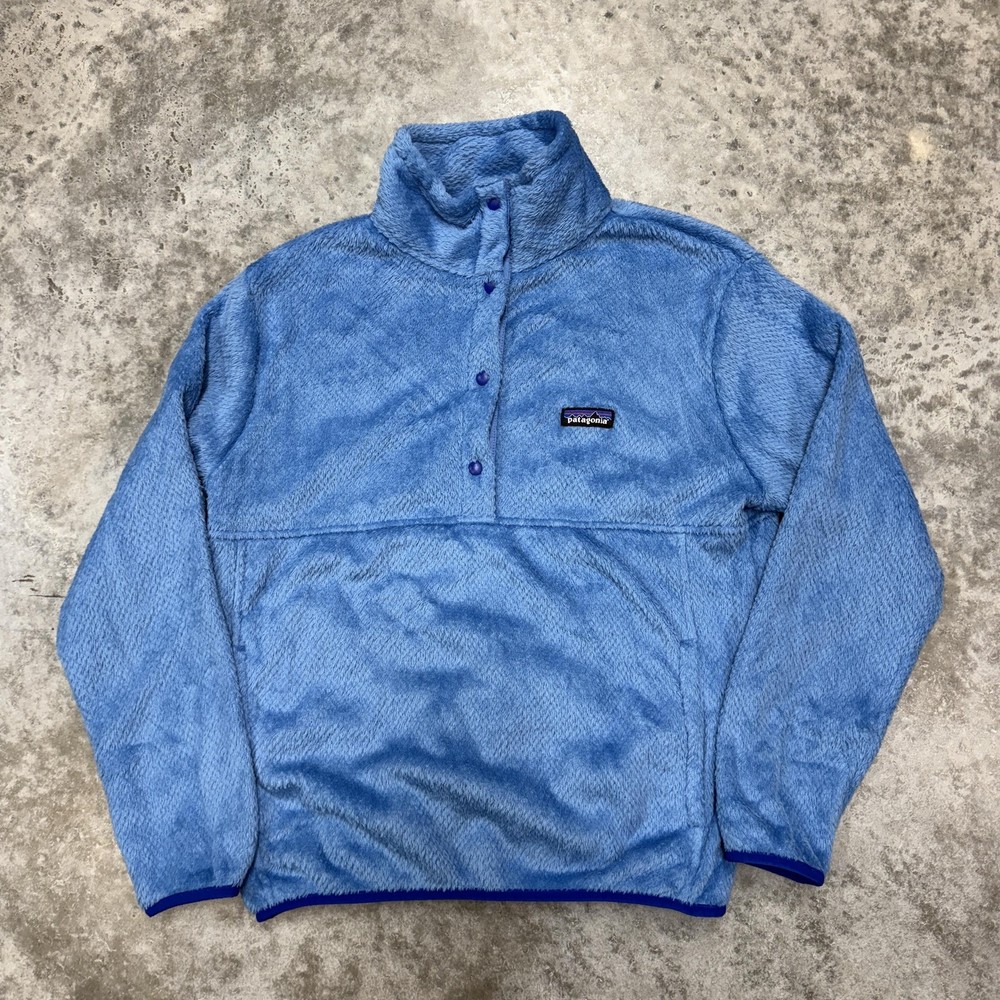 Patagonia Fleece Sweater Mens Medium Blue Pullover Snap Neck Fuzzy