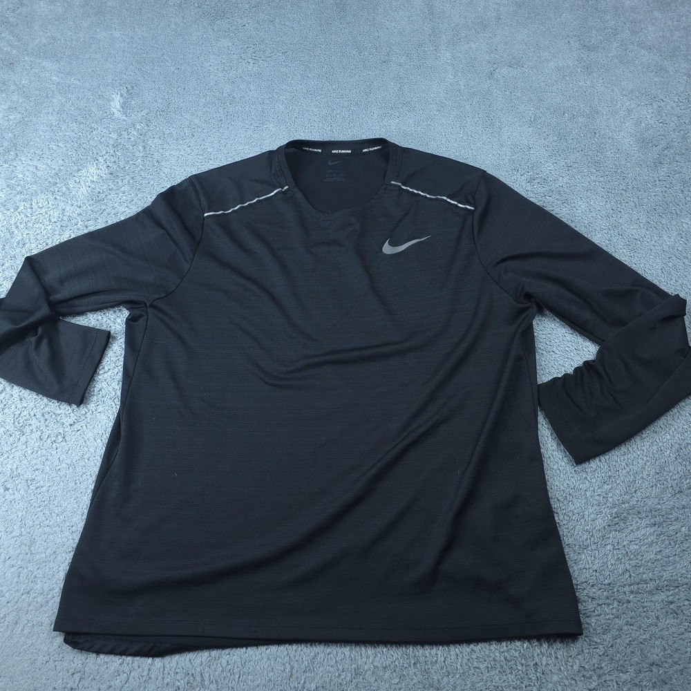Nike Running Shirt Mens XL Black Dri-FIT Long Sleeve Reflective Athletic Top