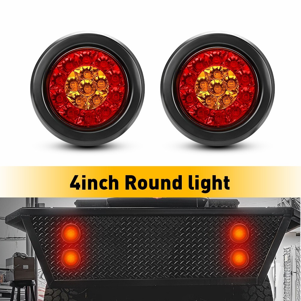 2X 4inch Round Red Amber LED Truck Trailer Brake Stop Turn Signal Tail Light DRL