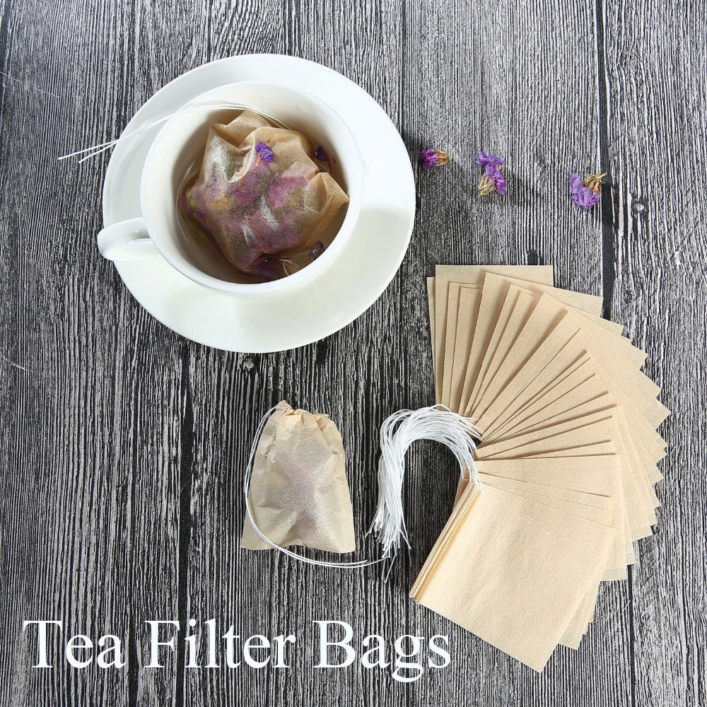 Natural Paper Heat Seal Drawstring Teaware Tea Filter Bag Strainer Teabags