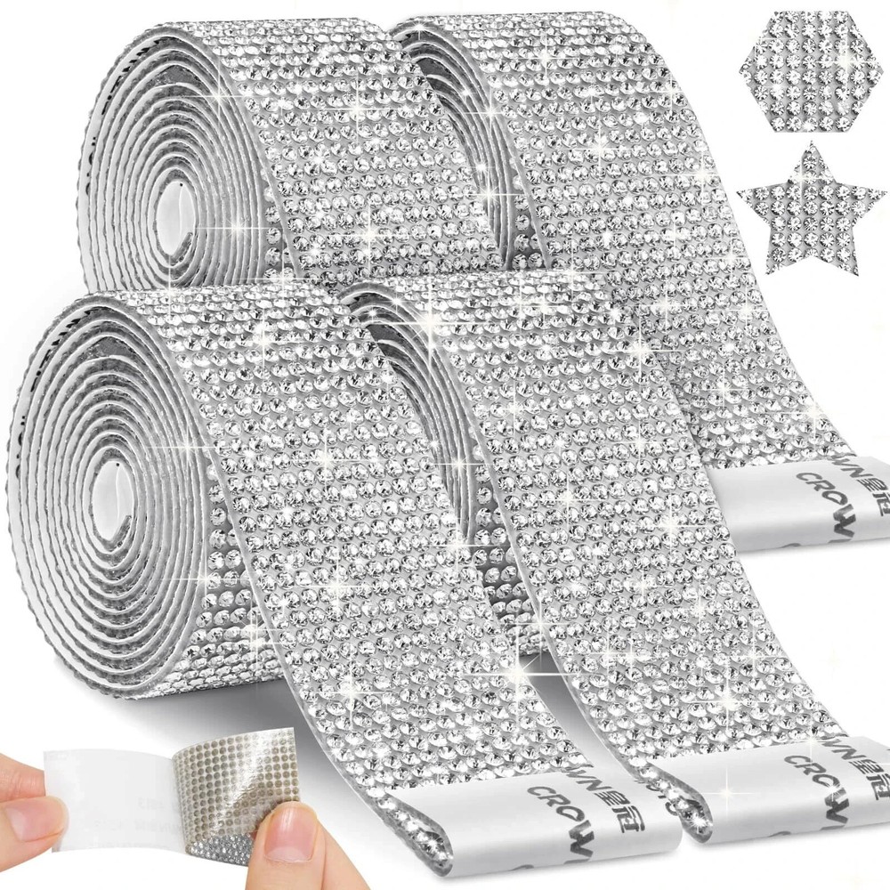 Self Adhesive Silver Rhinestone Strips 4 Rolls Diamond Ribbon