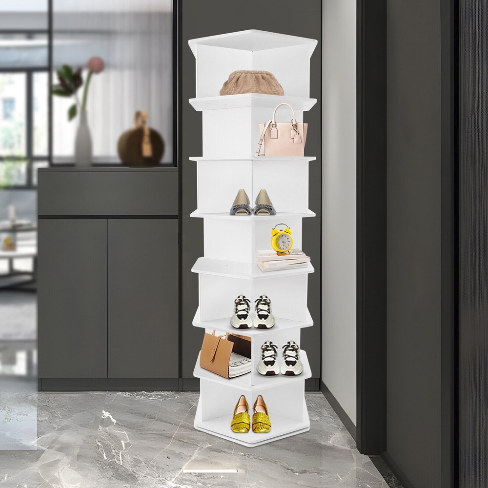 7-Tier White Rotating Shoe Rack Organizer Free Standing Display Storage