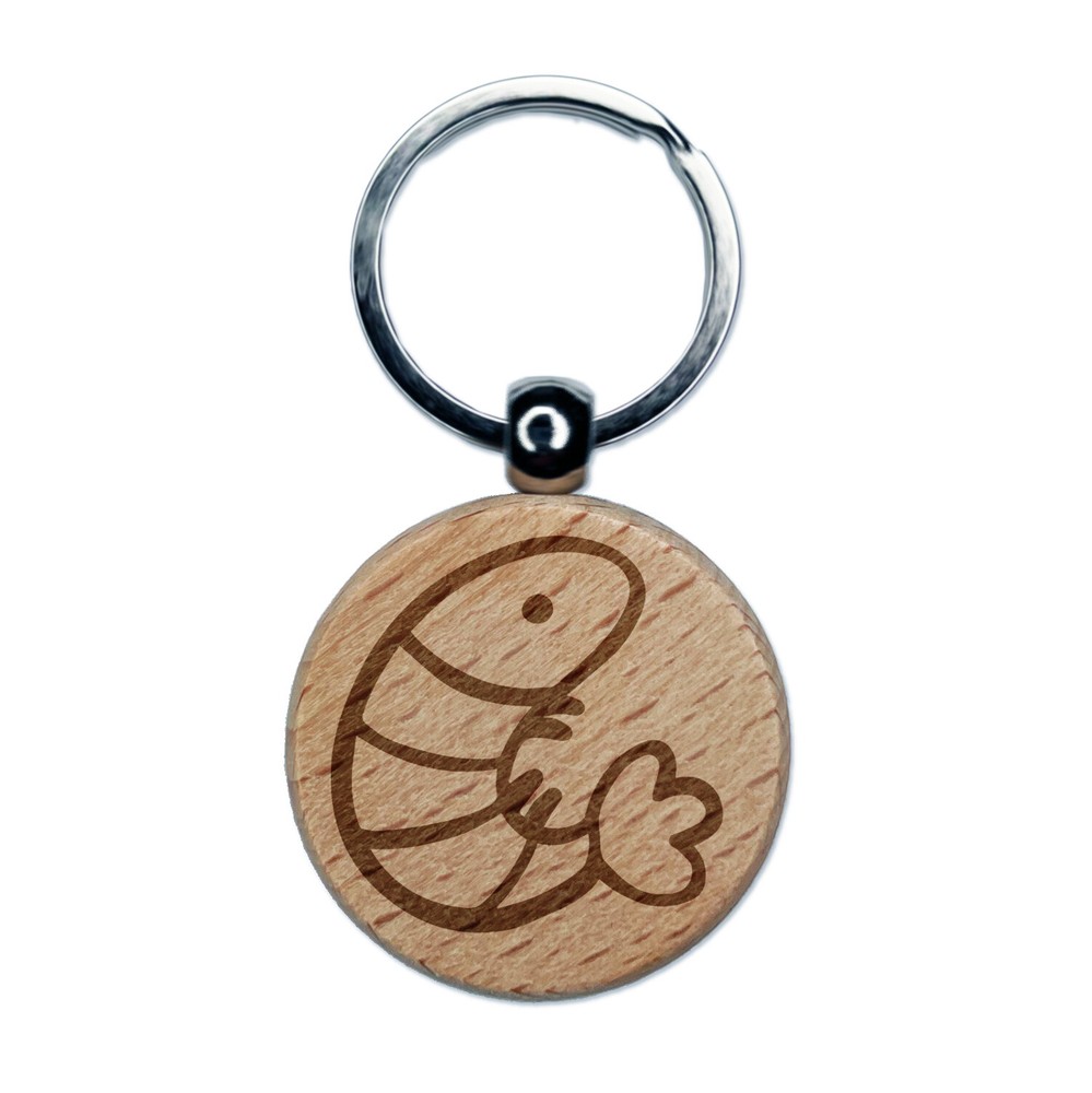 Engraved Wooden Sea Shrimp Keychain Charm Tag