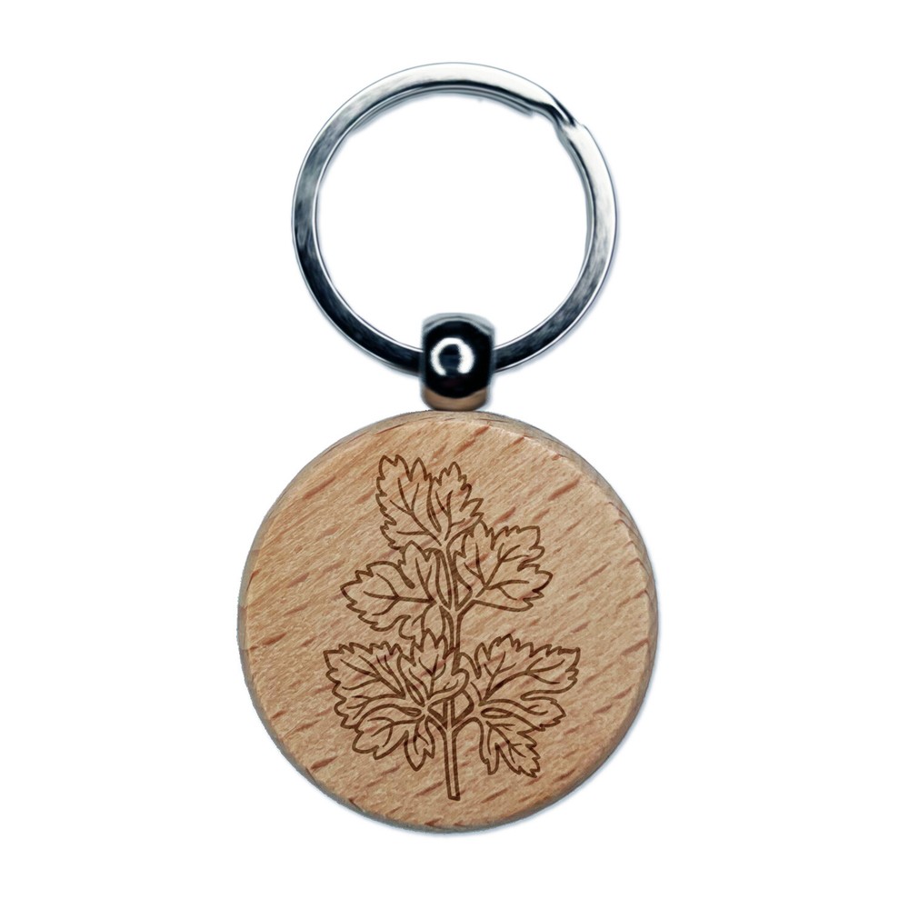 Parsley Herb Plant Engraved Wood Round Keychain Tag Charm
